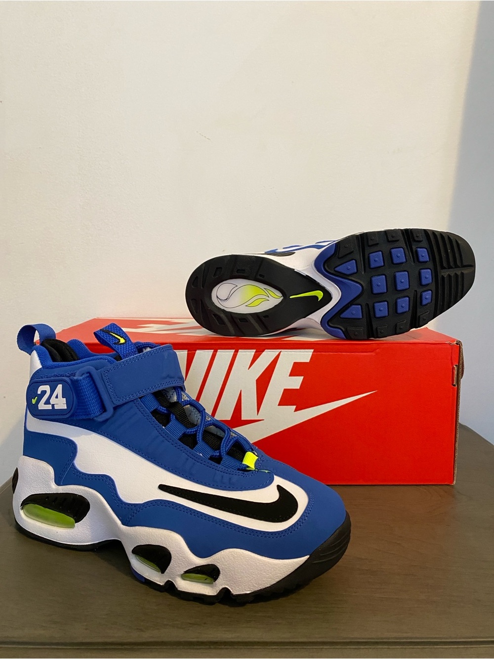 Brand New- never worn-Nike Blue White Black Basketball Sneakers with Neon Accent